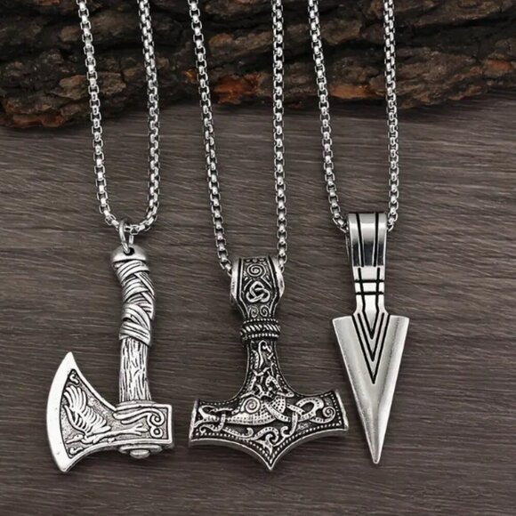 Viking Thor Celtic Hammer Axe Arrowhead Necklace Set 3 piece NWT - Picture 1 of 3
